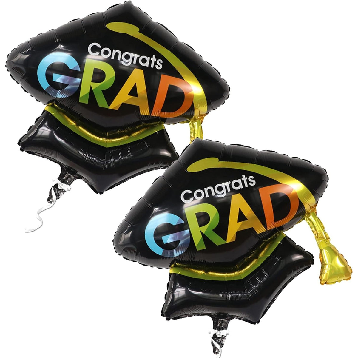 Balon Figurina din Folie Metalizata, Model Toca Congrats Grad, Tematica Absolvire, Umflare Aer sau Heliu, Include Pai, 66x66 cm, Negru