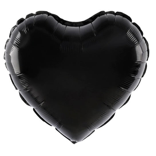 Balon din Folie Metalizata, Figurina Inima pentru Petrecere, Model Clasic cu Pai Inclus, Compatibil Aer sau Heliu, Negru, 40 cm