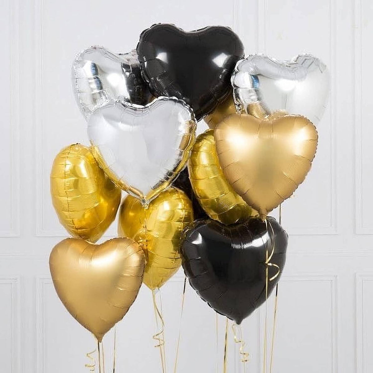 Balon din Folie Metalizata, Figurina Inima pentru Petrecere, Model Clasic cu Pai Inclus, Compatibil Aer sau Heliu, Negru, 40 cm