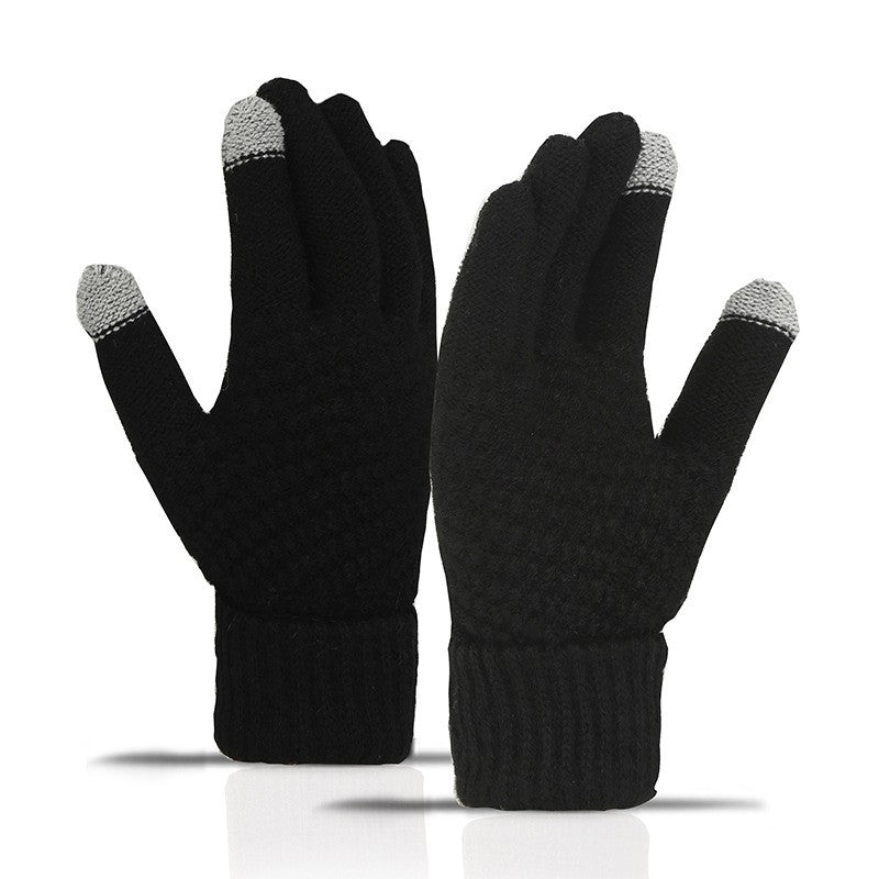 Manusi de Dama pentru Iarna, Functie Touchscreen si Ecran Tactil, Interior Catifelat Dublu Ingrosat, Acril Tricotat, Manseta Elastica, Marime Universala, Negru