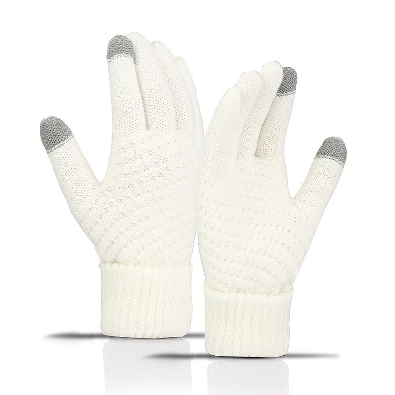 Manusi Dama de Iarna, Functie Touchscreen pentru Ecran Tactil, Interior Catifelat si Calduros, Material Acril Tricotat, Manseta Elastica, Marime Universala, Alb