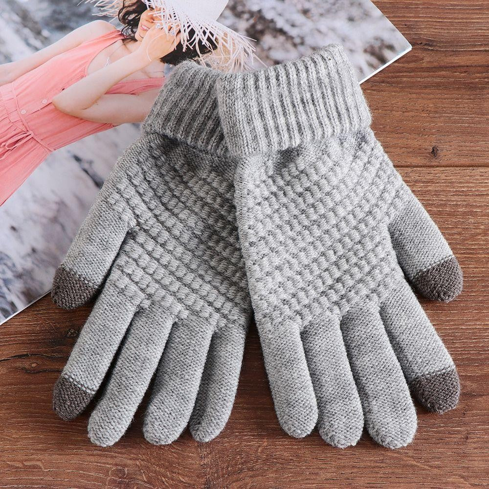 Manusi de Dama pentru Ecran Tactil, Functie Touchscreen si Interior Catifelat, Acril Tricotat, Manseta Elastica, Marime Universala, Gri
