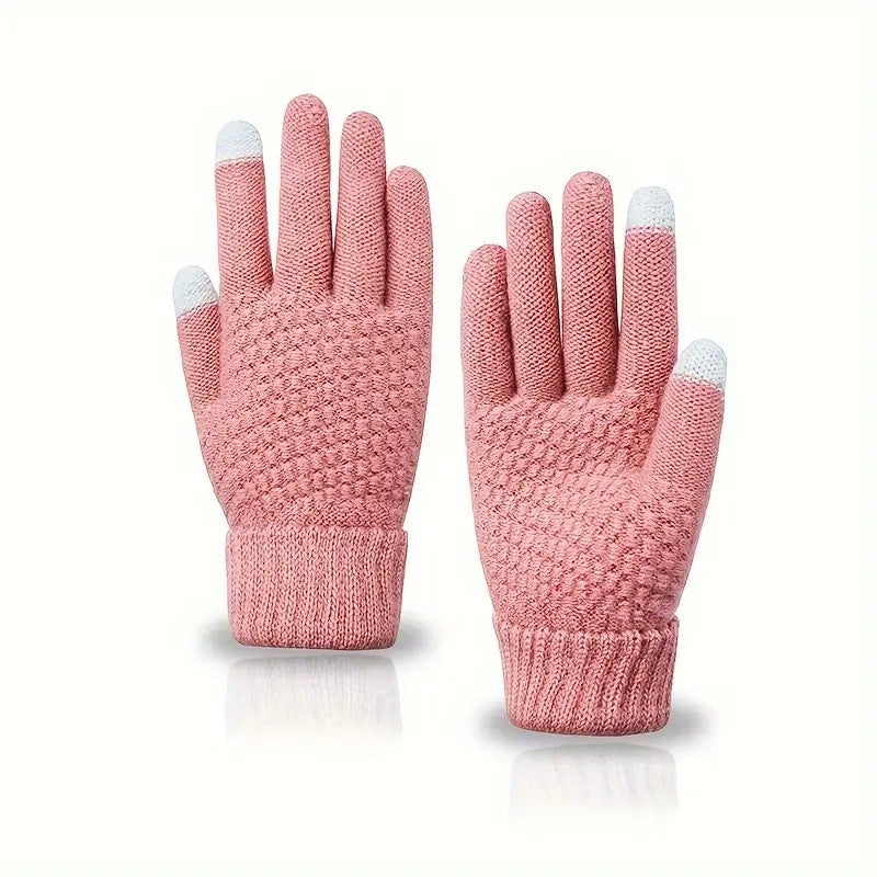 Manusi Dama Iarna cu Functie Touchscreen, Material Acril Tricotat, Interior Catifelat si Calduros, Manseta Elastica, Marime Universala, Roz
