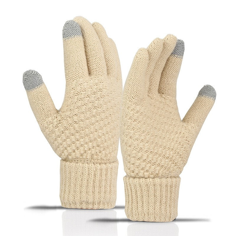 Manusi Dama de Iarna, Functie Touchscreen pentru Ecran Tactil, Interior Catifelat si Calduros, Acril Tricotat, Marime Universala, Bej