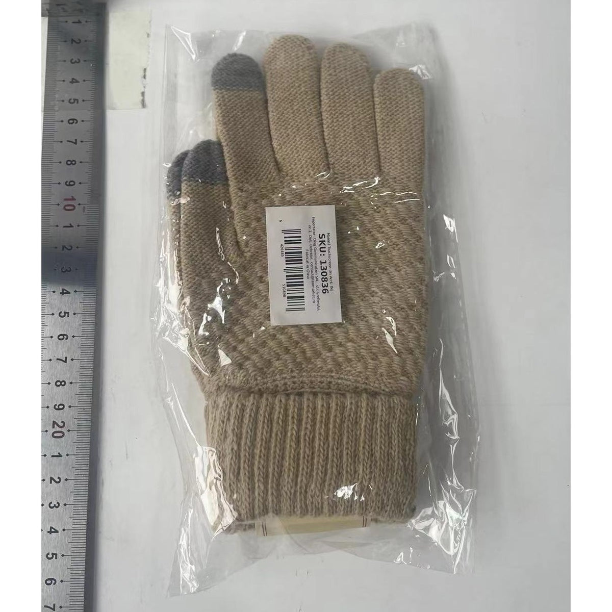 Manusi Dama de Iarna, Functie Touchscreen pentru Ecran Tactil, Interior Catifelat si Calduros, Acril Tricotat, Marime Universala, Bej