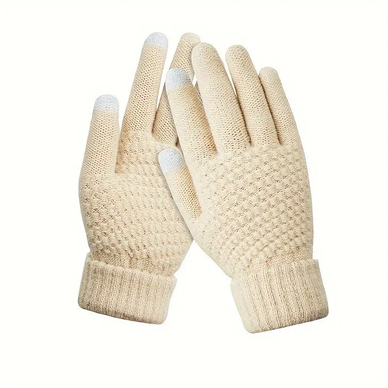 Manusi Dama de Iarna, Functie Touchscreen pentru Ecran Tactil, Interior Catifelat si Calduros, Acril Tricotat, Marime Universala, Bej