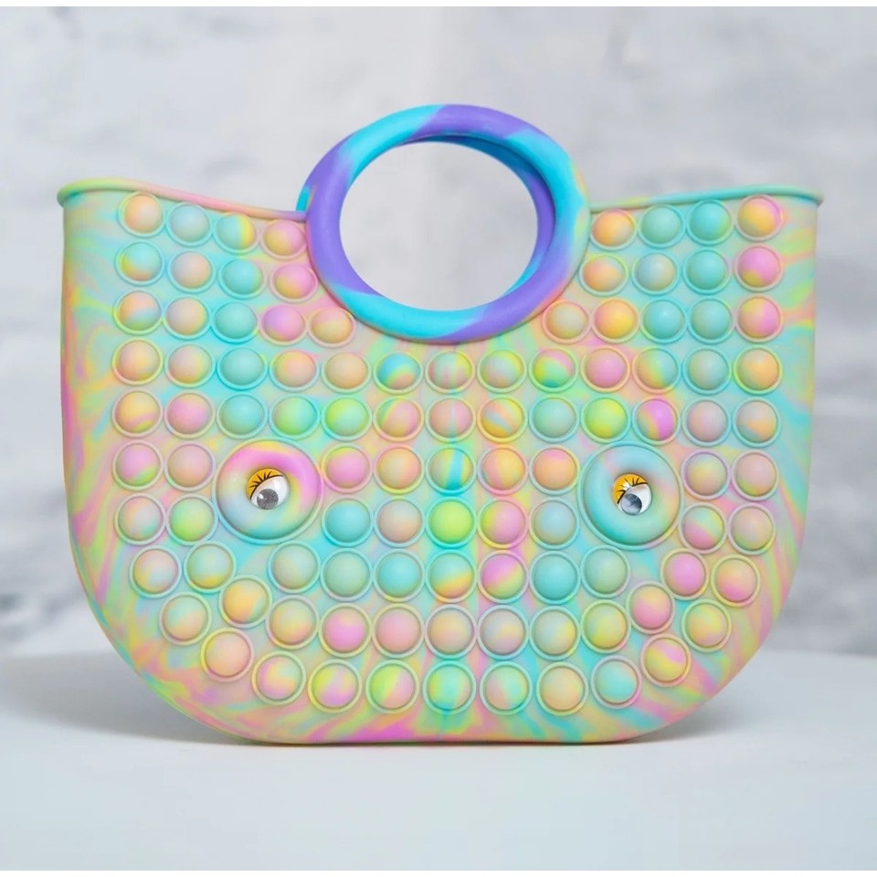 Jucarie Antistres Pop It Now And Flip It, Model Geanta, Silicon, 28 cm, Multicolor