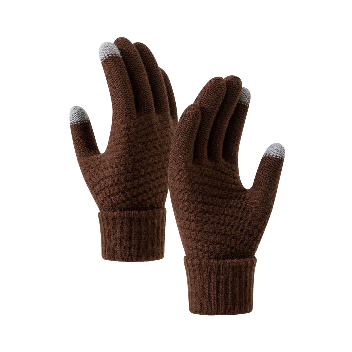 Manusi de Dama, Functie Touchscreen, Interior Catifelat si Calduros, Acril Tricotat, Manseta Elastica Anti-alunecare, Marime Universala, Maro