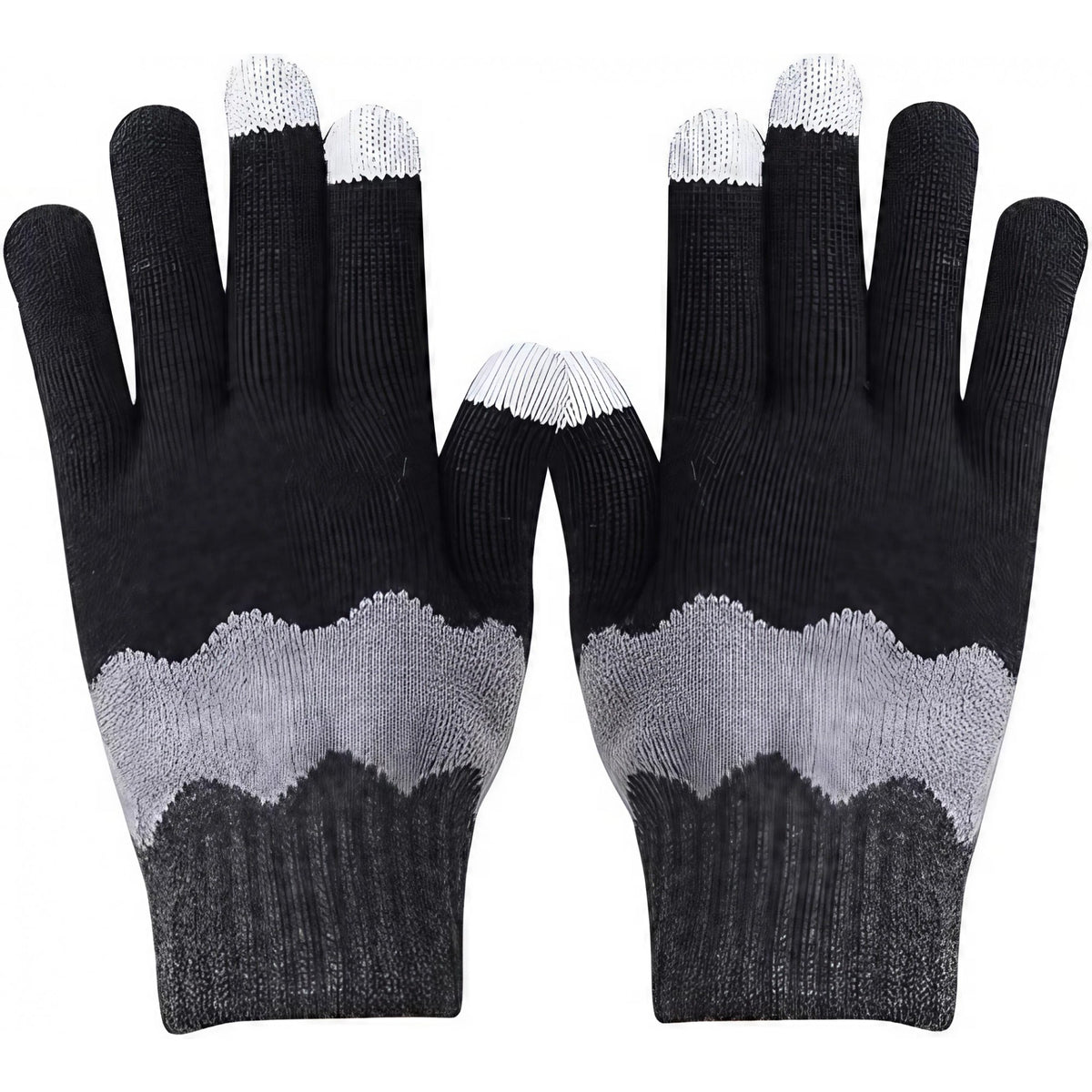 Manusi Dama cu Functie Touchscreen, Model Ondulat Tricotat, Interior Catifelat si Manseta Elastica, Acrilic, Marime Universala, Negru/Gri