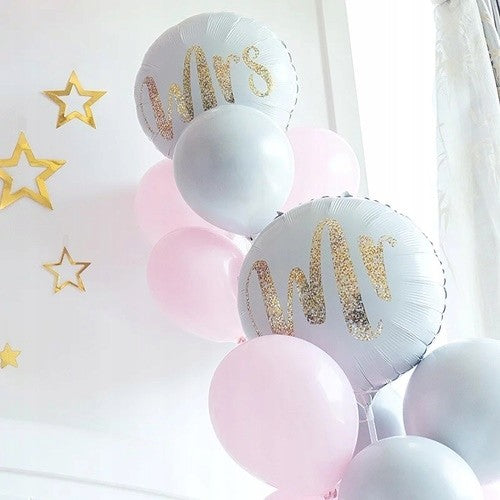 Balon Figurina MRS pentru Nunta, Balon Rotund din Folie Metalizata, Decoratiune Evenimente, Umflare Aer sau Heliu, Pai Inclus, 45 cm, Alb