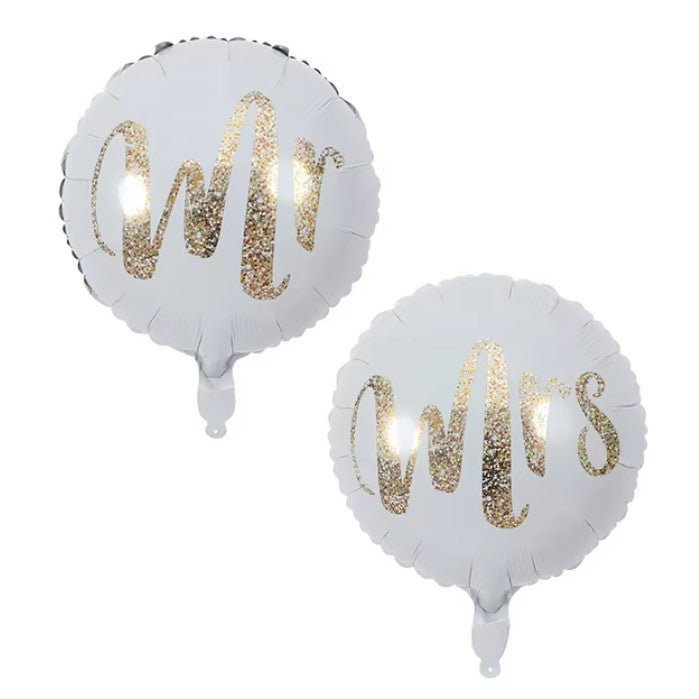 Balon Folie Metalizata Nunta, Figurina Rotunda Model MR, Umflare Aer sau Heliu, Pai Inclus, 45 cm, Alb