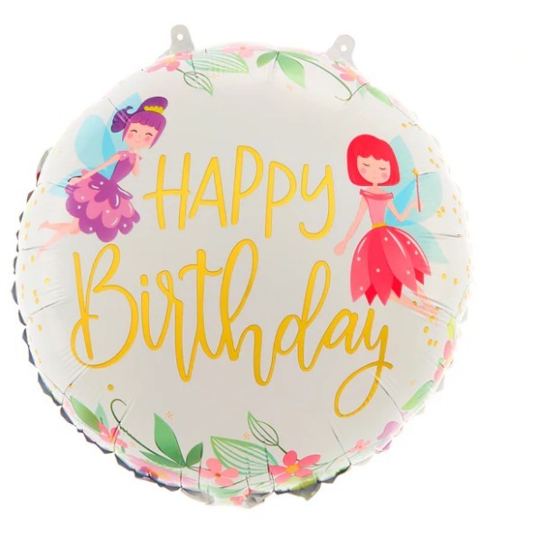 Balon Aniversar Happy Birthday Cu Zane, Model Rotund, Folie Metalizata De Aluminiu, Umflare Aer Sau Heliu, Include Pai, 45 cm, Multicolor