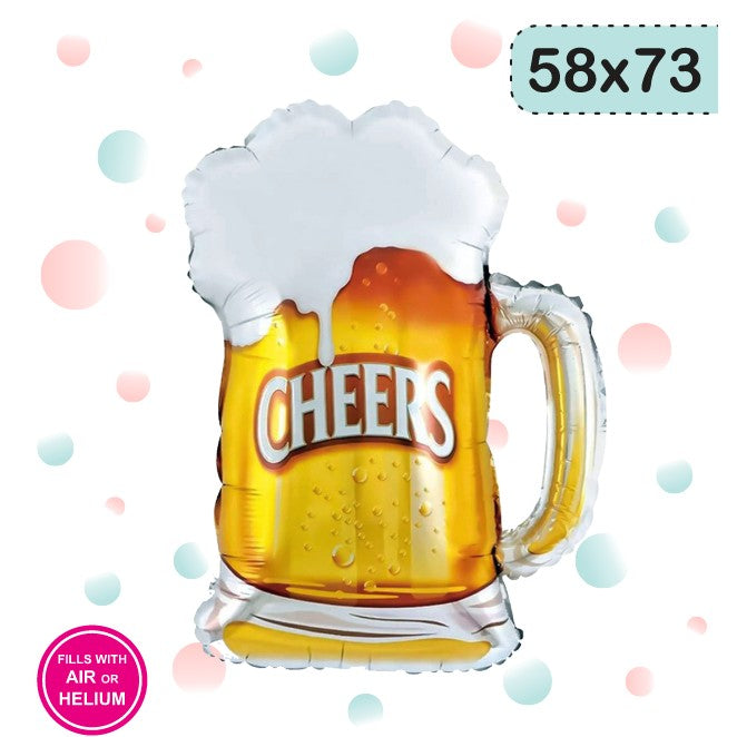 Balon din Folie Metalizata, Figurina Halba de Bere Cheers, Tematica Party, Umflare Aer sau Heliu, Galben, 58x73 cm, 1 Bucata