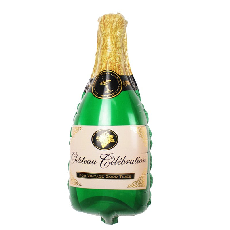 Balon din Folie Metalizata Sticla de Sampanie, Mini Figurina Decorativa pentru Petrecere, Umflare cu Aer sau Heliu, Pai Inclus, 21x51 cm, Verde