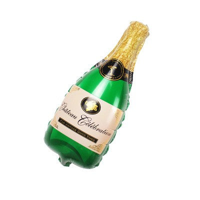 Balon din Folie Metalizata Sticla de Sampanie, Mini Figurina Decorativa pentru Petrecere, Umflare cu Aer sau Heliu, Pai Inclus, 21x51 cm, Verde