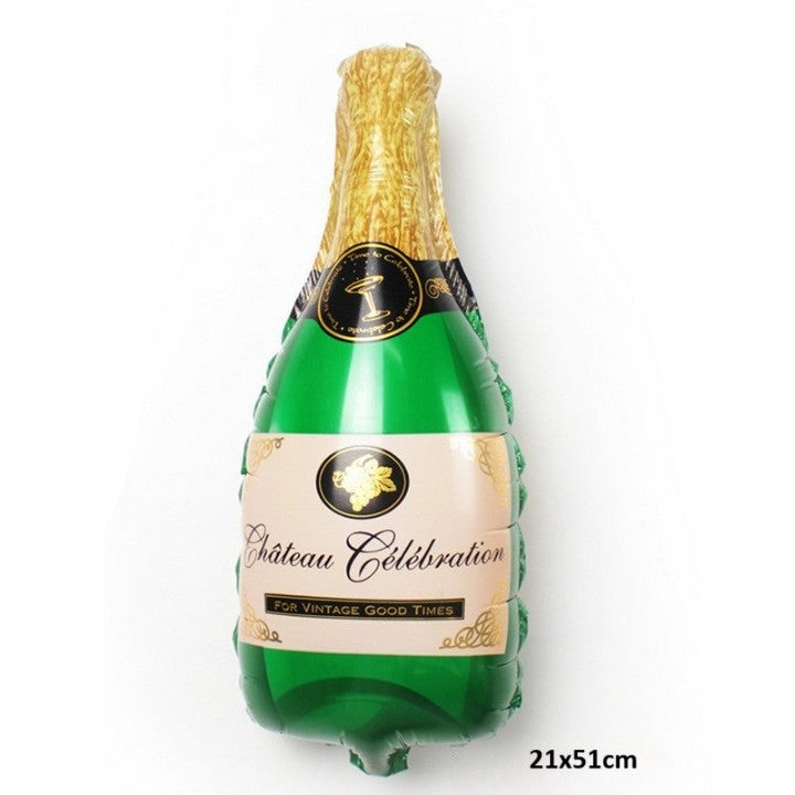 Balon din Folie Metalizata Sticla de Sampanie, Mini Figurina Decorativa pentru Petrecere, Umflare cu Aer sau Heliu, Pai Inclus, 21x51 cm, Verde