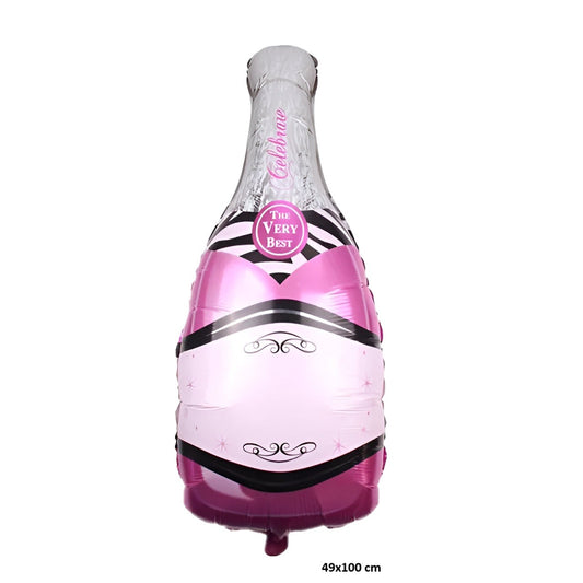 Balon din Folie Metalizata, Model Sticla de Sampanie, Figurina Gigant pentru Petreceri, Umflare Aer sau Heliu, Aluminiu, 49x100 cm, Mov