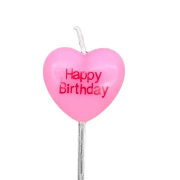 Set 5 Lumanari de Tort, Model Inima cu Text Happy Birthday, Parafina, Multicolor, 2.5 x 2.5 cm