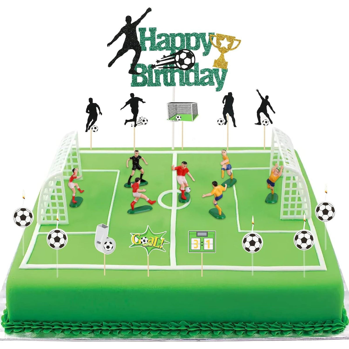 Set Lumanari de Tort, Model Mingi de Fotbal, Decoratiuni Aniversare Tematice, Parafina, 3.5 cm, Alb/Negru, 5 Bucati