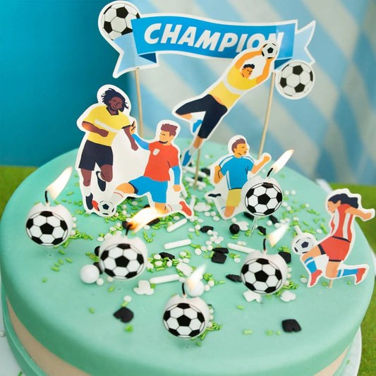 Set Lumanari de Tort, Model Mingi de Fotbal, Decoratiuni Aniversare Tematice, Parafina, 3.5 cm, Alb/Negru, 5 Bucati