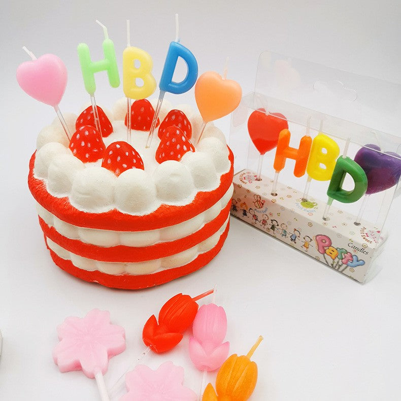Set Lumânări de Tort, Model Inimi Inscripționate HBD Happy Birthday, Parafină, Multicolor, 1.8 x 2.7 cm, 5 Bucăți