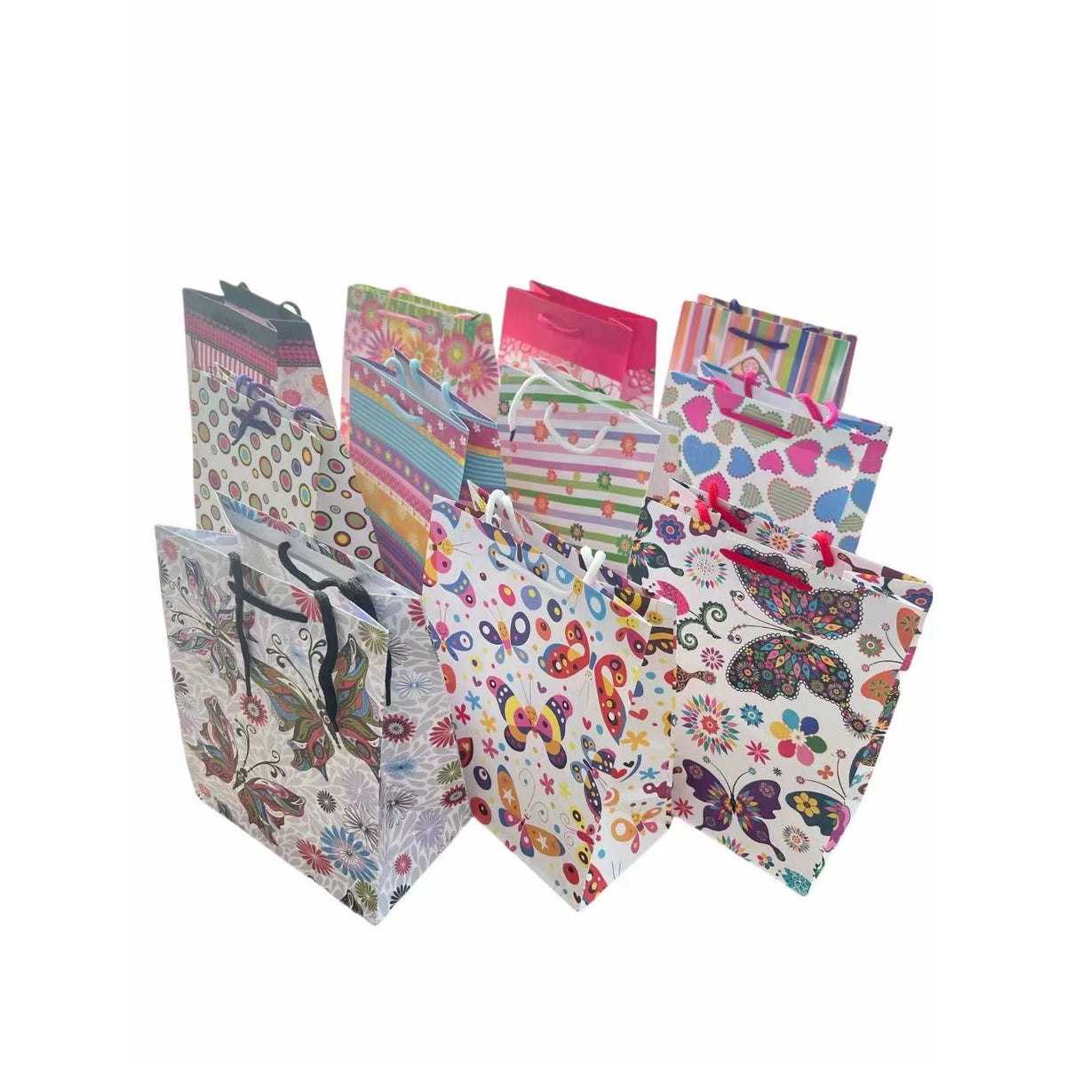Set 12 Pungi de Cadou Elegante, Maner Robust, Design Versatil, Carton Rezistent, Diverse Modele, 18x23x10 cm
