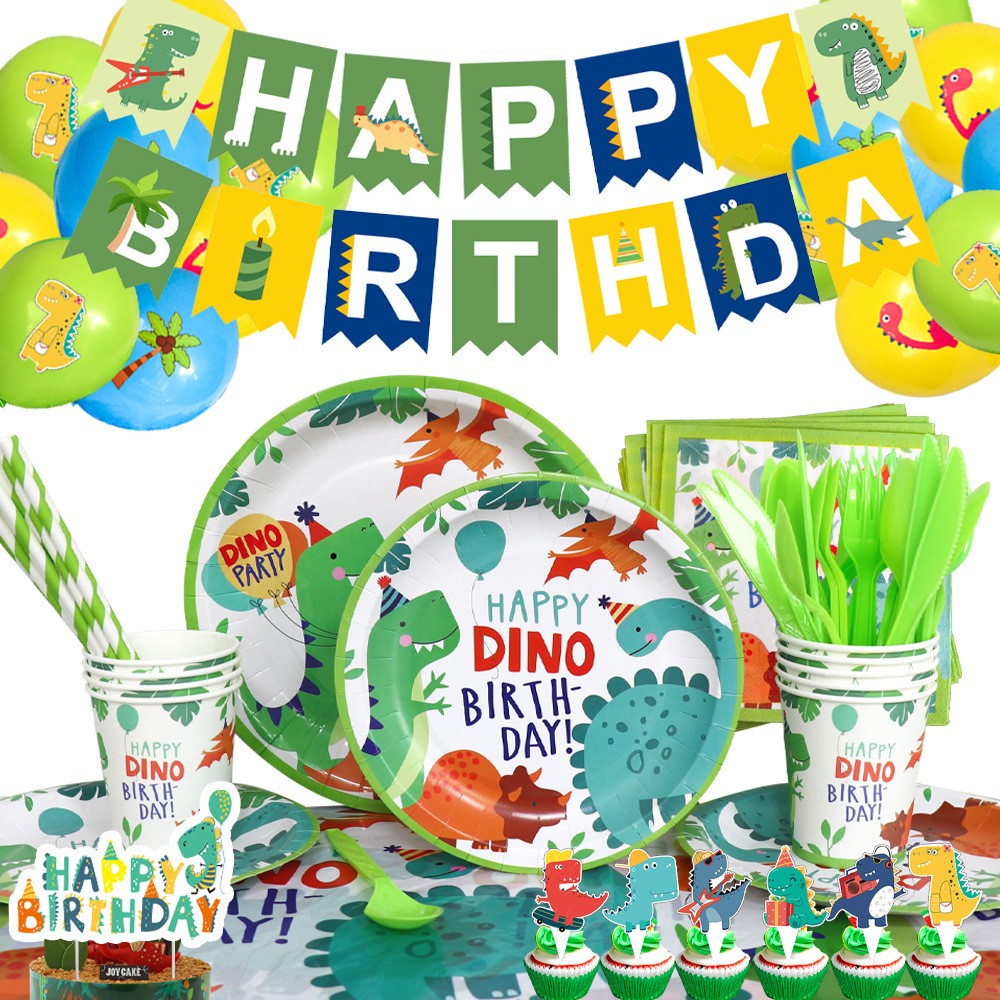 Set 10 Pahare de Carton Happy Birthday, Model Dinozauri, Tematica Petrecere Aniversara Copii, Biodegradabile, 200 ml, Multicolor, 7.5x8.5 cm
