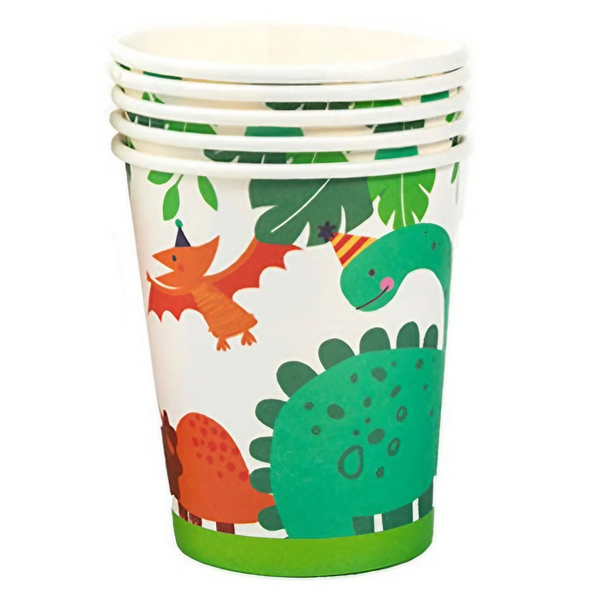 Set 10 Pahare de Carton Happy Birthday, Model Dinozauri, Tematica Petrecere Aniversara Copii, Biodegradabile, 200 ml, Multicolor, 7.5x8.5 cm