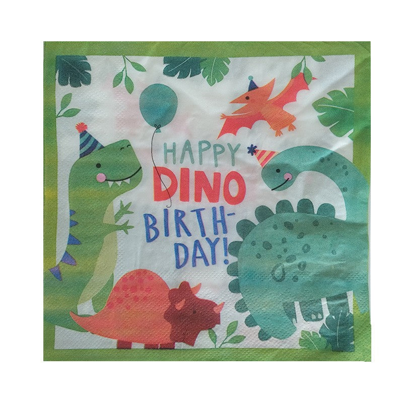 Servetele de Masa Happy Birthday, Model Dinozauri Dino Party, Tematica Aniversare Copii, Hartie Absorbanta, 33x33 cm, Verde, Set 20 Bucati