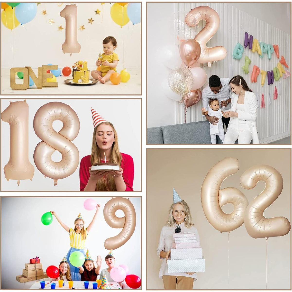 Balon Aniversar Cifra 2, Figurina Gigant din Folie Metalizata, Umflare Aer sau Heliu, Include Pai, 100 cm, Crem