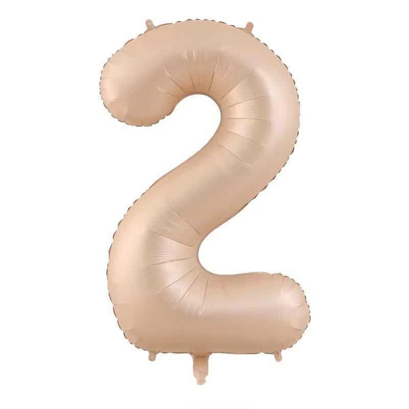 Balon Aniversar Cifra 2, Figurina Gigant din Folie Metalizata, Umflare Aer sau Heliu, Include Pai, 100 cm, Crem