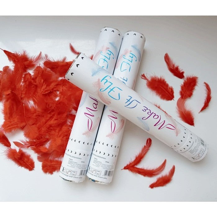 Make It Fly Tub Confetti, Tun Aer Comprimat cu Pene Rosii, Lansator Artificii Petrecere, Carton, 27 cm, Rosu