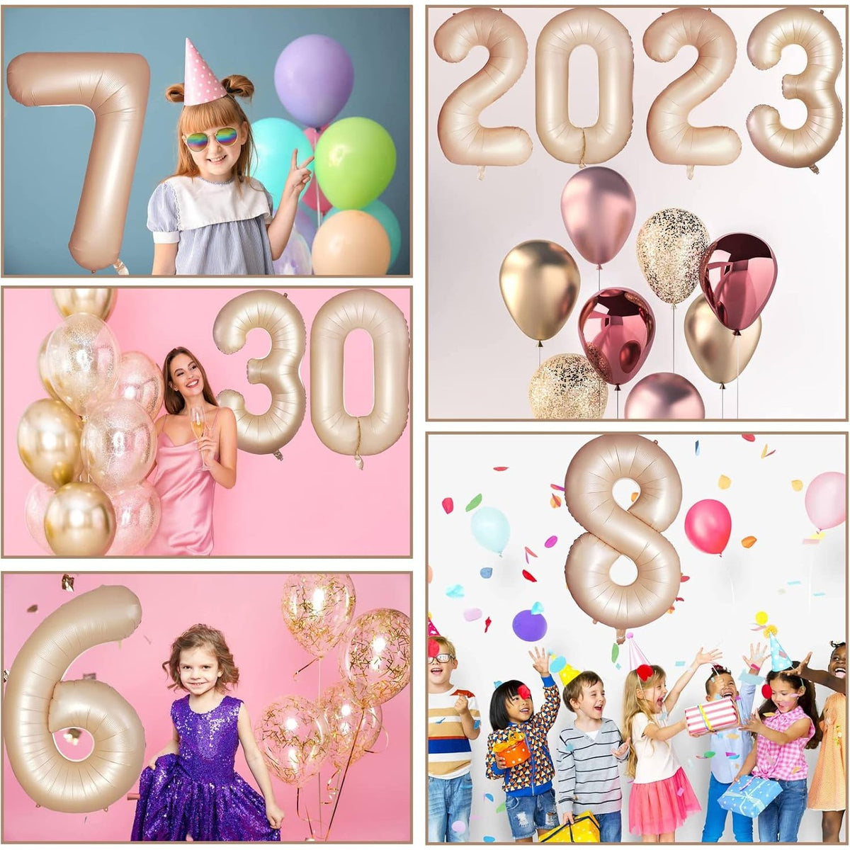 Balon Aniversar Cifra 9, Figurina din Folie Metalizata, Umflare Aer sau Heliu, Include Pai, Inaltime 100 cm, Crem