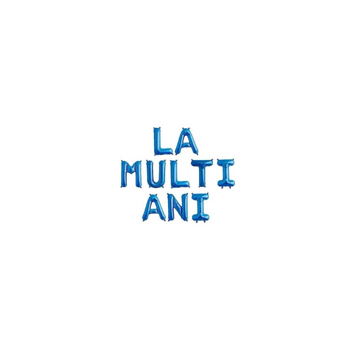 Set 10 Baloane Litere La Multi Ani, Figurine din Folie Metalizata pentru Aniversare, Umflare Aer sau Heliu, Include Pai, 40 cm, Albastru