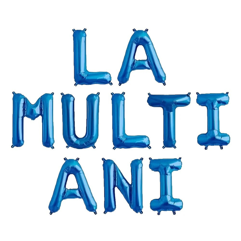 Set 10 Baloane Litere La Multi Ani, Figurine din Folie Metalizata pentru Aniversare, Umflare Aer sau Heliu, Include Pai, 40 cm, Albastru