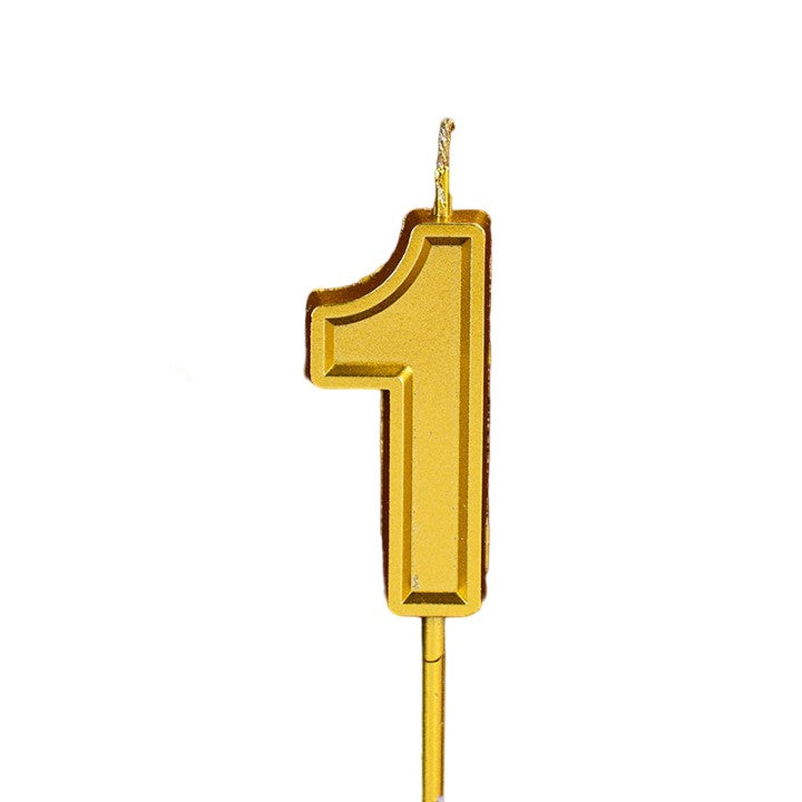 Lumânare Pentru Tort Cifra 1, Accesoriu Aniversare cu Finisaj Strălucitor, Parafină, 4.8 cm, Aurie