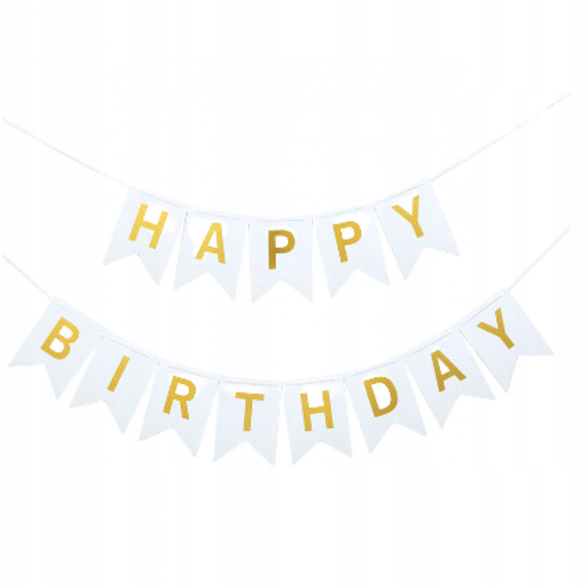 Banner Happy Birthday, Ghirlanda Aniversara pentru Decor Petrecere, Material Rezistent, Stegulet 11.5x16.5 cm, Rola Ata Inclusa, Alb, 100x200 cm