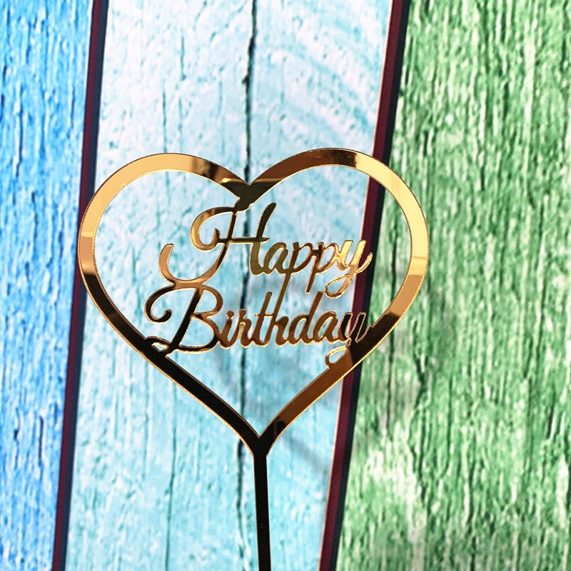 Topper Tort Happy Birthday, Decoratiune Aniversara Model Inima, Accesoriu Petrecere Elegant, Plastic Rezistent, Auriu
