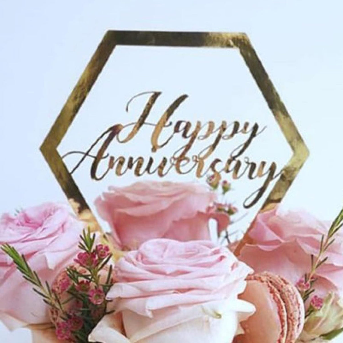Topper Tort Happy Birthday, Decoratiune Aniversara Model Hexagon, Accesoriu Party din Plastic Durabil, Auriu