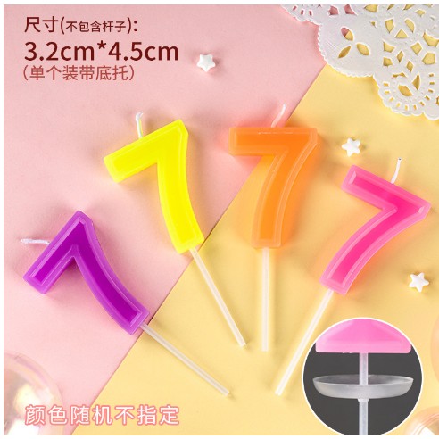 Lumanare pentru Tort in Forma de Cifra 7, Decoratiune Aniversara, Suport din Plastic, Inaltime 7 cm, Culoare Aleatorie