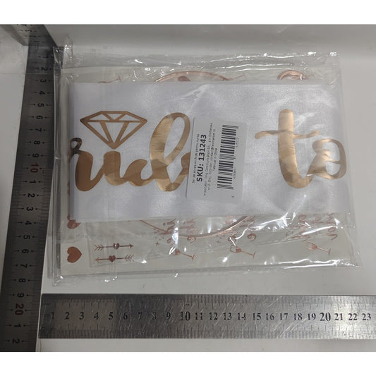 Set de Accesorii pentru Mireasă, Voal cu Coroniță și Panglică Bride To Be, Tatuaje Temporare, Satin și Tulle, Marime Universală, Alb-Roz, 4 Piese