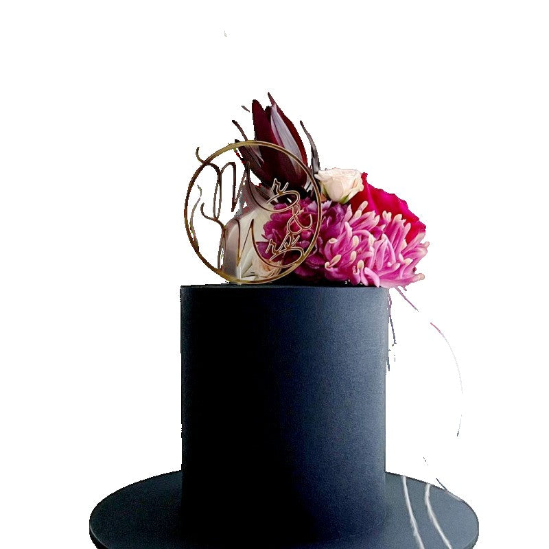 Topper Tort Mr & Mrs, Decoratiune Nunta si Aniversare, Plastic Rezistent, Auriu, 1 Bucata