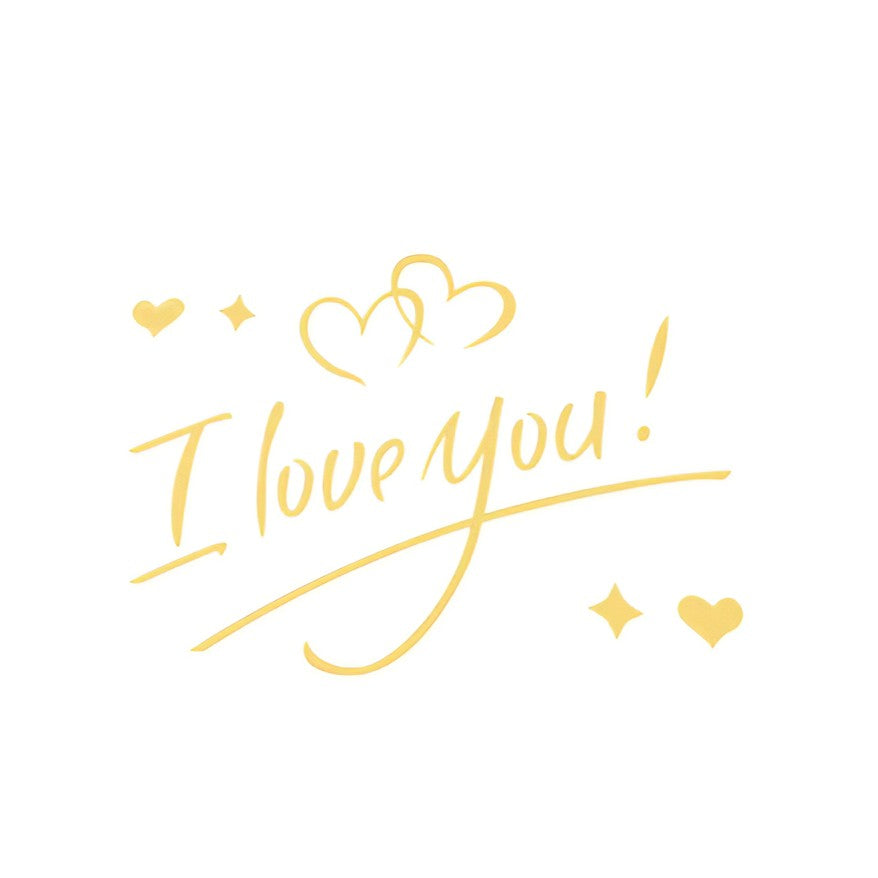 Autocolant Decorativ I Love You, Sticker Perete Tematica Iubire, Vinil Premium Rezistent, Format A4, 21x29 cm, Auriu