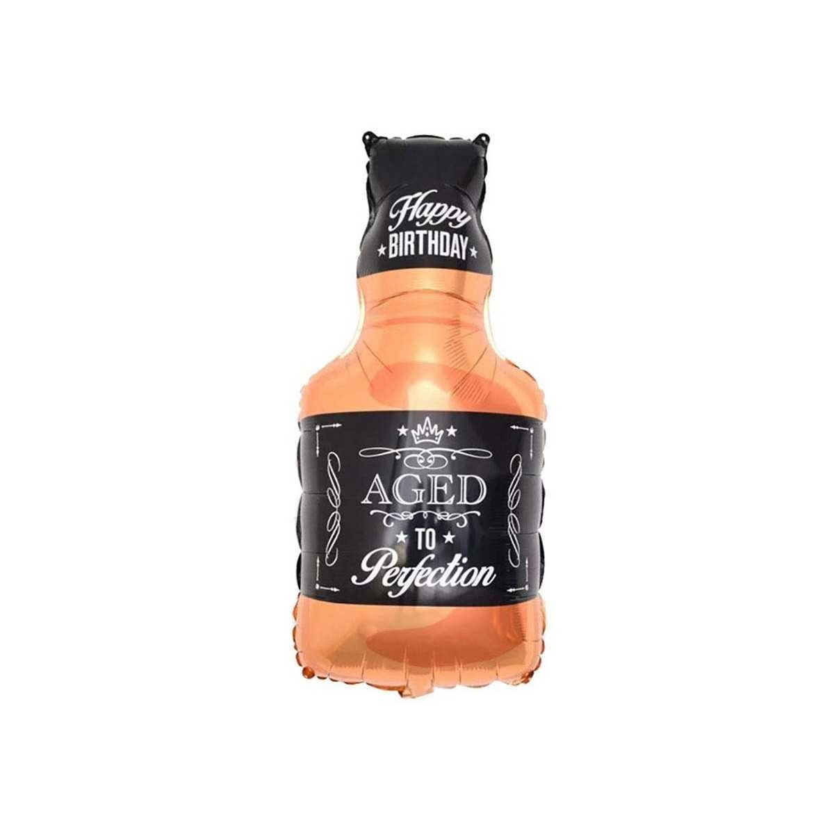 Balon din Folie Metalizata, Figurina Sticla de Whisky, Decor Petrecere Aniversare, Umflare Aer sau Heliu, Pai Inclus, 90x45 cm, Maro