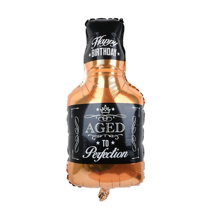 Balon din Folie Metalizata, Figurina Sticla de Whisky, Decor Petrecere Aniversare, Umflare Aer sau Heliu, Pai Inclus, 90x45 cm, Maro