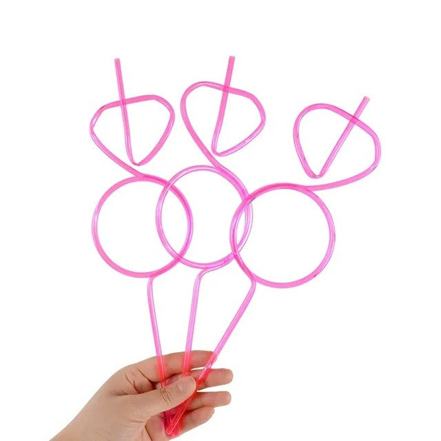 Pai de Plastic pentru Bauturi, Model Inel cu Diamant, Accesoriu Petrecere Burlacite si Nunta, Material PET, Diametru 0.5 cm, Roz/Alb