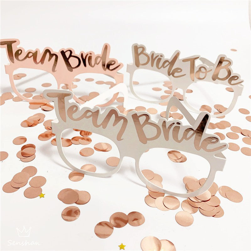 Set 10 Ochelari Party pentru Petrecerea Burlacitelor, Mesaj Team Bride si Bride to Be, Accesorii Foto din Carton, 14.5 x 8 cm, 9 Roz si 1 Alb