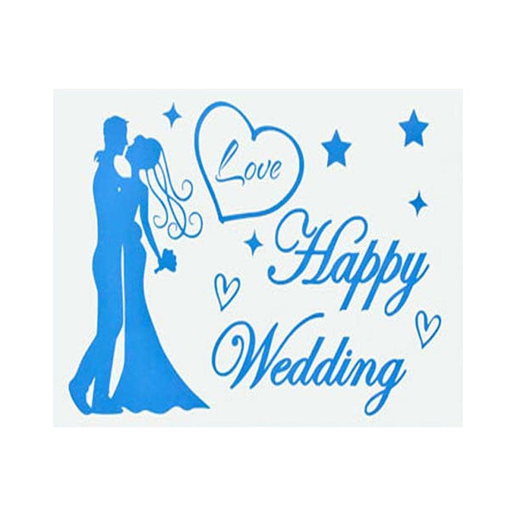 Sticker Autocolant Decorativ Nunta, Model Mesaj Happy Wedding, Material Rezistent, 21x29 cm, Albastru