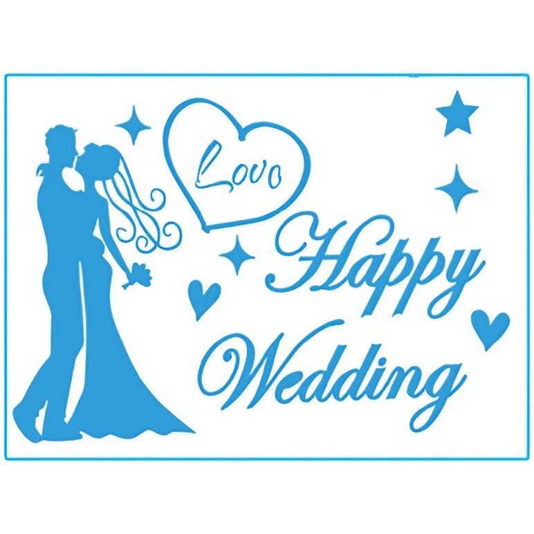 Sticker Autocolant Decorativ Nunta, Model Mesaj Happy Wedding, Material Rezistent, 21x29 cm, Albastru