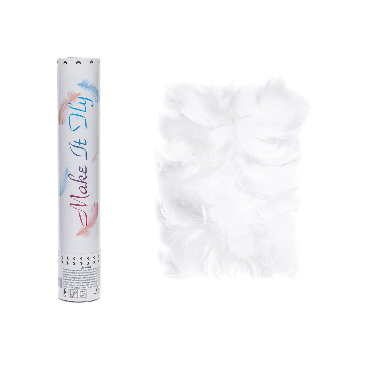 Make It Fly, Tub Confetti Cu Pene, Tun Lansator Efect Spectaculos Nunta Si Petreceri, Carton, 27 cm, Alb